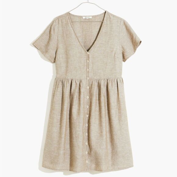 Madewell Mini Dress Linen Blend Button Front Alexandra Size Medium Pockets NEW - Picture 4 of 17